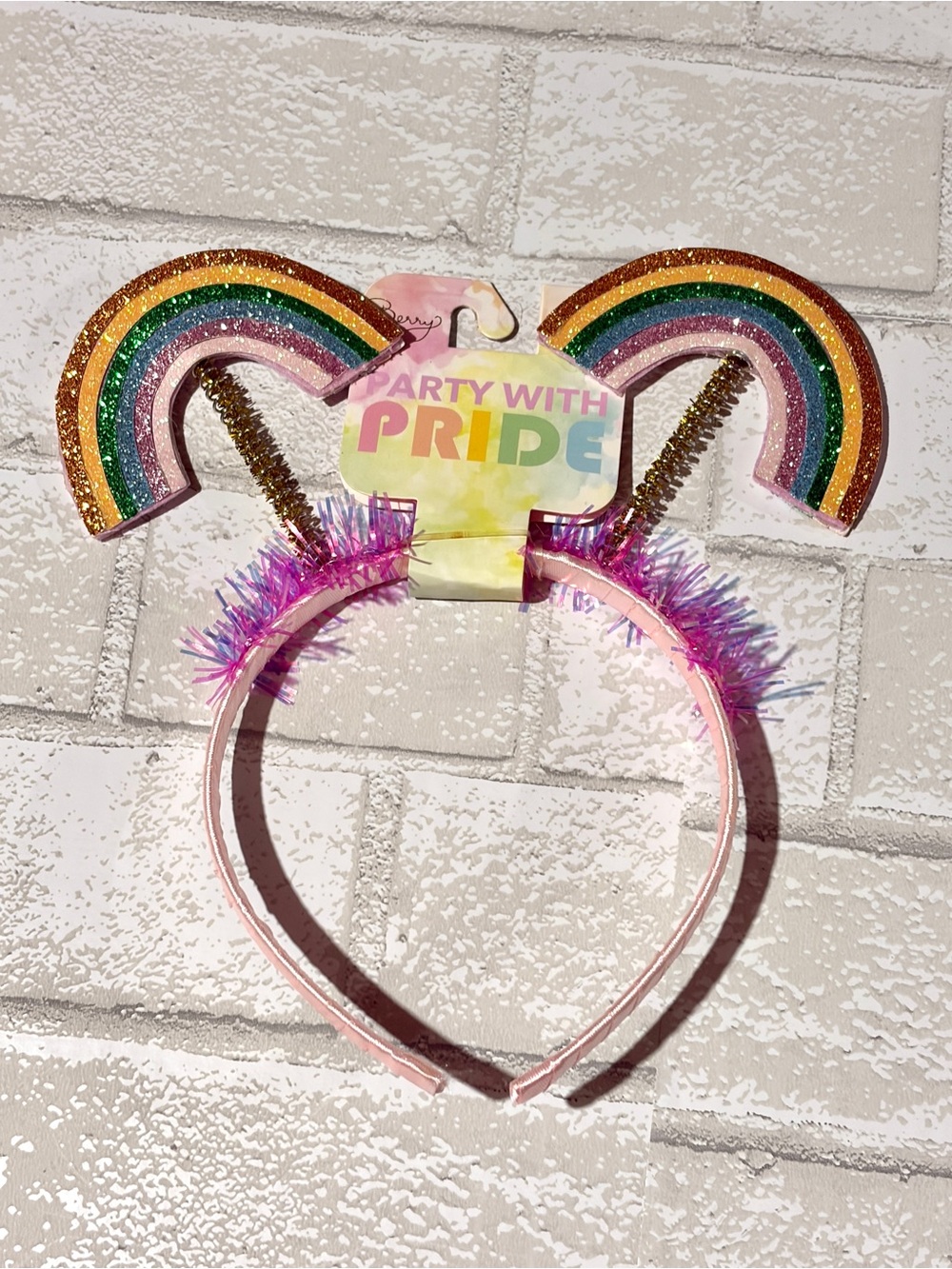 Party With Pride Rainbow Bobble Tinsel Headband Pink NEW